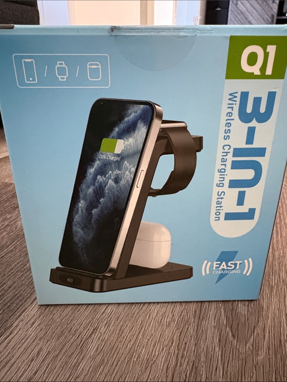 Qi 3-in-1 Wireless Charging Station - Black and White